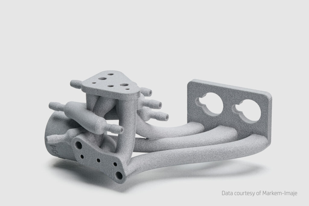Nahaufnahme eines flammhemmenden 3D-gedruckten Bauteils
